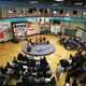 The final panel during "An Undefeated Conversation: Athletes, Responsibility, and Violence" on Thursday at the South Side YMCA in Chicago. Dwyane Wade appeared via satellite. (Credit (Brent Lewis/The Undefeated)
